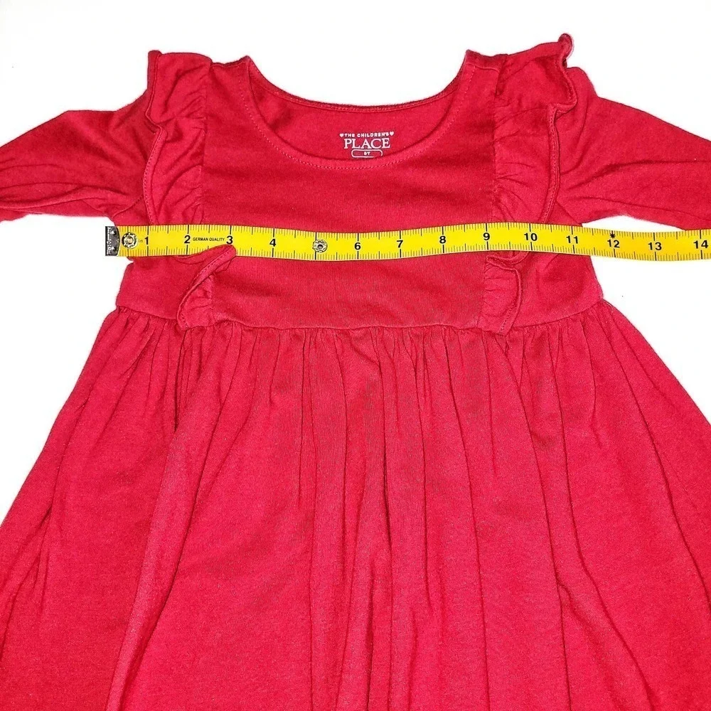 Red 5T Holiday Ruffle Dress Twirl Long Sleeve Jersey - Picture 3 of 5